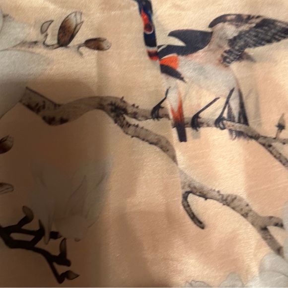 Dan Munier Cream Asian Inspired Floral Bird Cap Sleeves 2 Tired Bottom Dress - Picture 12 of 16